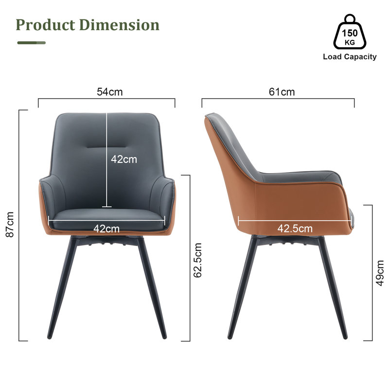 49cm H Upholstered Metal Armchair, Grey/Brown