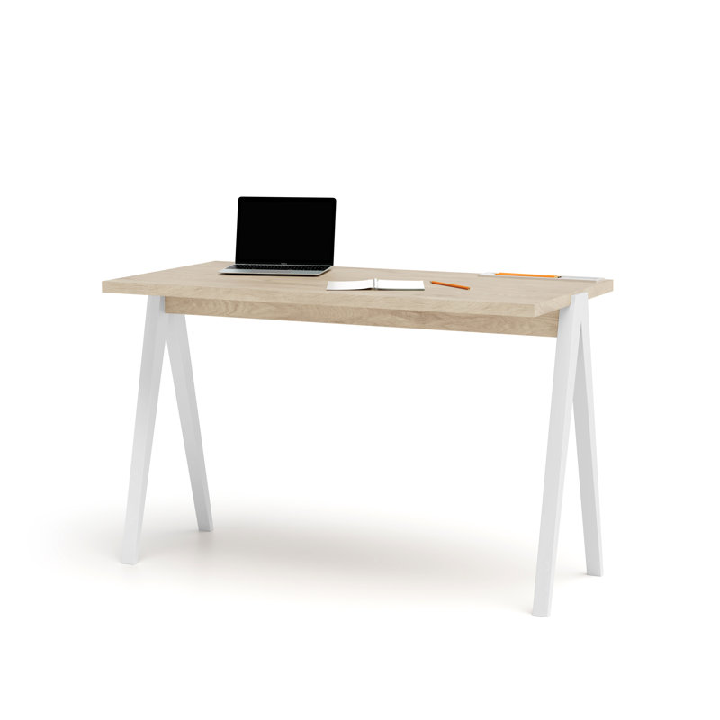 Dikili Solid Wood Base Writing Desk, Light Oak/White