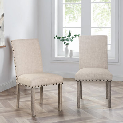  Chaise de salle à manger rembourrée en lin beige (ensemble de 2)