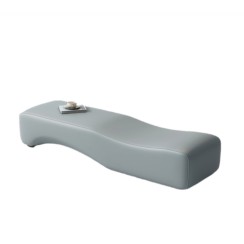 Banc rembourré en cuir Stiliyana, H 17,71 po x l 70,86 po x P 19,68 po, Bleu clair