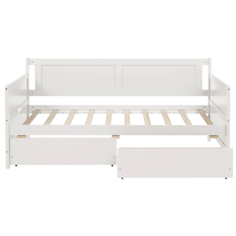 Twin Size Pine Wood Daybed With Two Storage Drawers, White