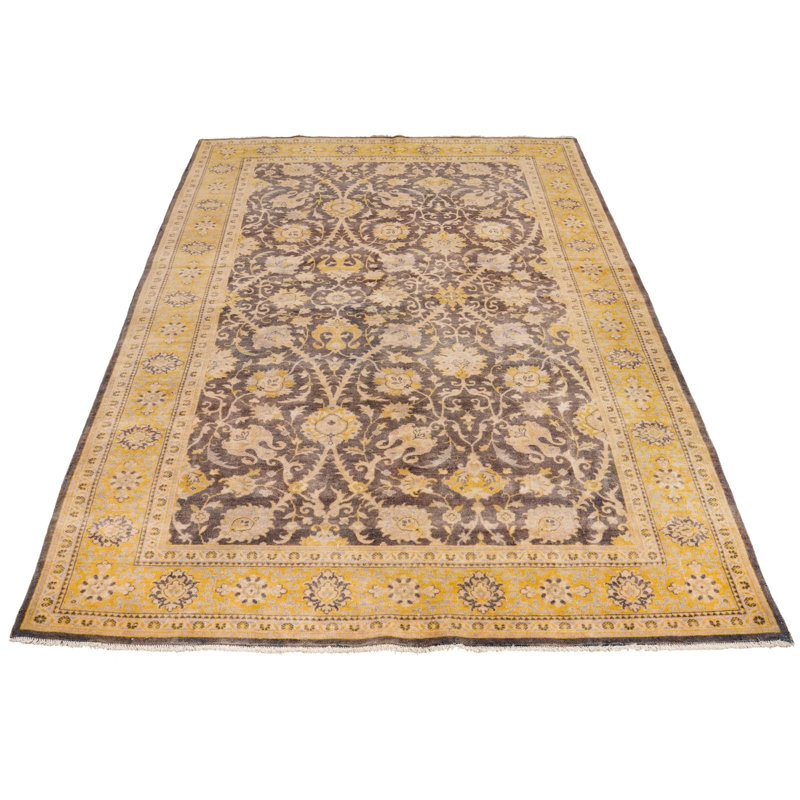 Tapis Oushak turc rétro fait à la main beige et brun Anatolian