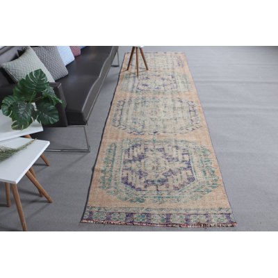 Tapis turc beige rétro idéal pour les longs couloirs et le salon de la région d'Anatolie