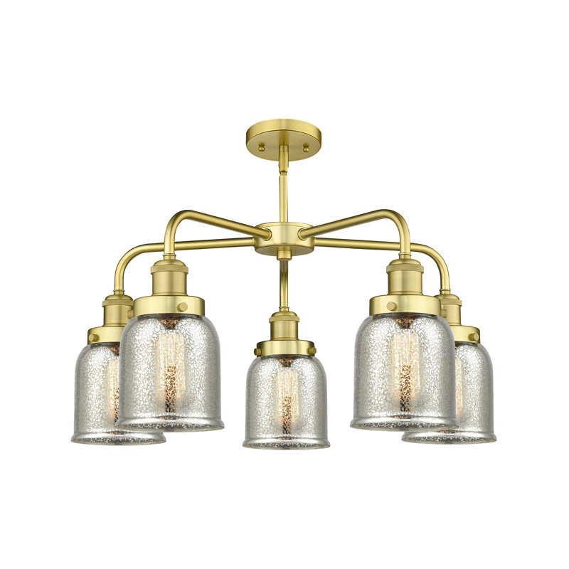 Bejtullah 5 - Light Glass Dimmable Chandelier, Silver Plated Mercury, Satin Gold