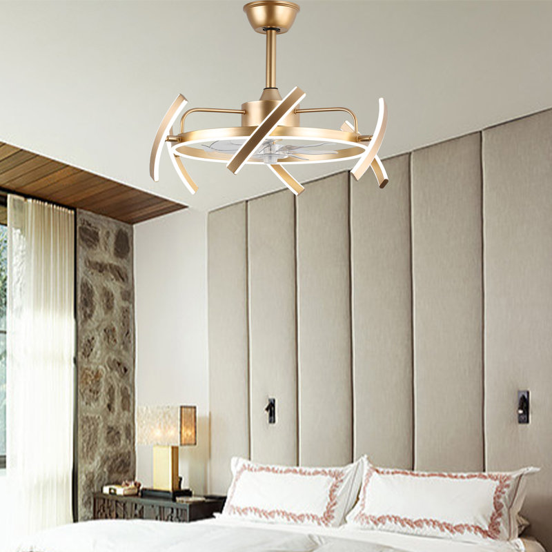 Olamide 24" DIY Shape Adjustable Ceiling Fan with Lights Remote and APP Control, Gold