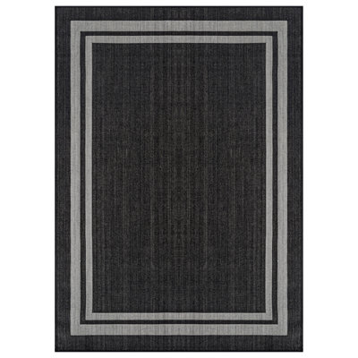 Tapis intérieur / extérieur tissé à plat en jute noir / ivoire Border