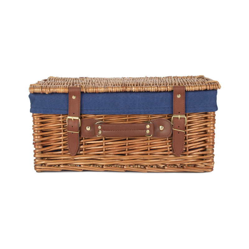 Wicker Hamper Basket with Lining, Light Steamed/Navy Blue, 19cm H x 41cm W x 30cm
