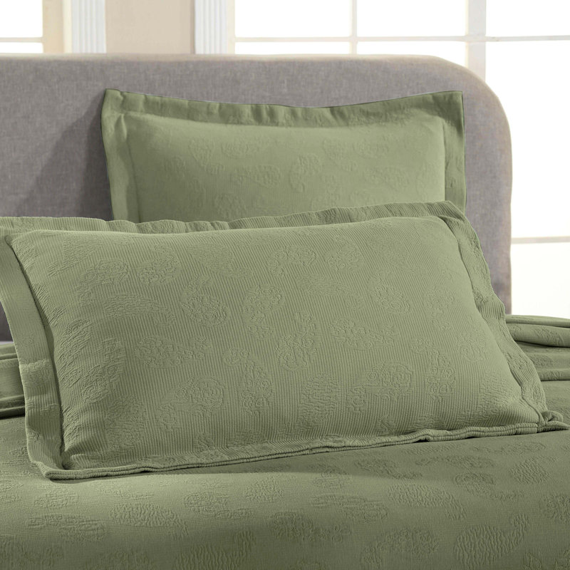 Neo Aldin 100% Cotton All Season Woven Jaquard Matelasse Paisley Bedspread with Shams, King Coverlet + 2 Standard Shams, Sage