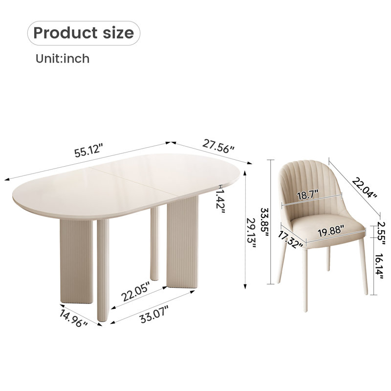 Oval Dining Table Set with 6 Chairs, White & Beige, Dining Room, 7Pieces: Table, 6 Chairs