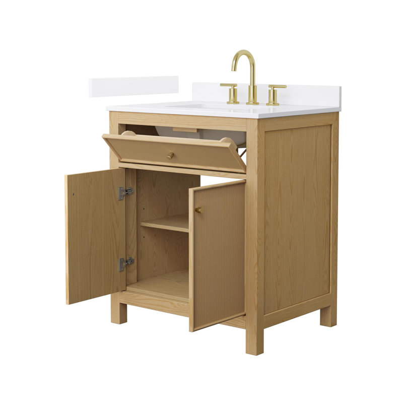 Pendry 24" Freestanding Single Bathroom Vanity with Quartz Top, Brushed Gold, 24", White Quartz