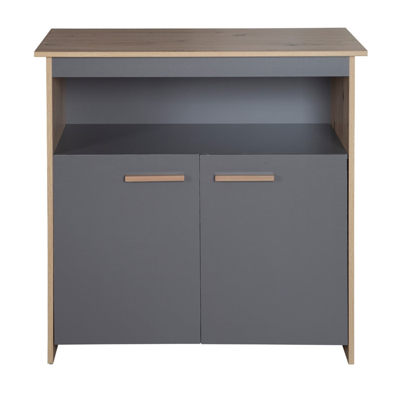 Anna Unit with Removable Top - Open Compartment and 2 Doors - Baby Chest That Grows with Your Child - Handles Made of Wood - Anthracite / Kent Oak Decor Changing Table