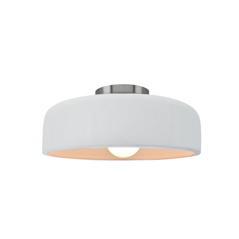 Radiance Ceramic Semi Flush Mount - Replaceable Bulb, Brushed Nickel, Gloss White/Gloss White, 6" H x 10" W x 10" D