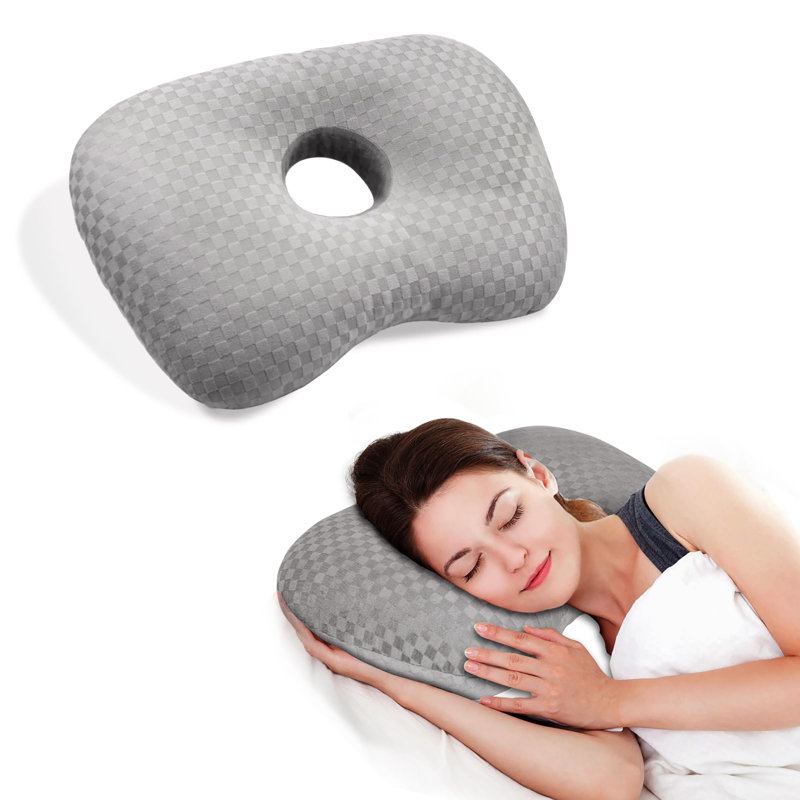 Ear Piercing Pillow with an Hole for CNH and Ear Pain Inflammation Pressure Sores for Side Sleepers, Cotton and Polyester Side Sleeper Pillow, Washable and Adjustable Ear Guard Pillow