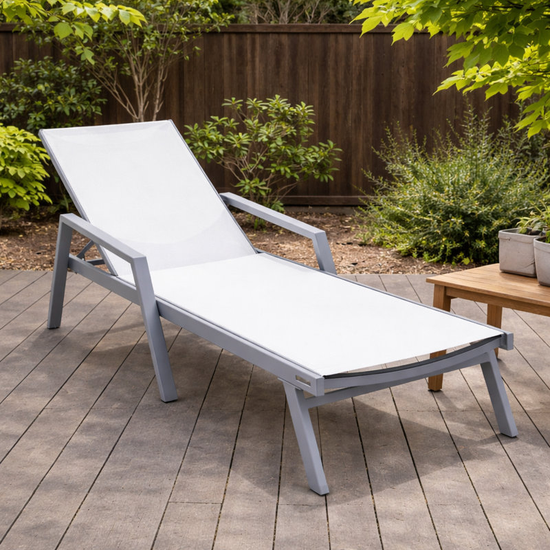 Outdoor Patio Reclining Chaise Lounge with Wheels, Powder-Coated Aluminum Frame and Breathable Sling Mesh, Adjustable Backrest for Poolside and Deck Use