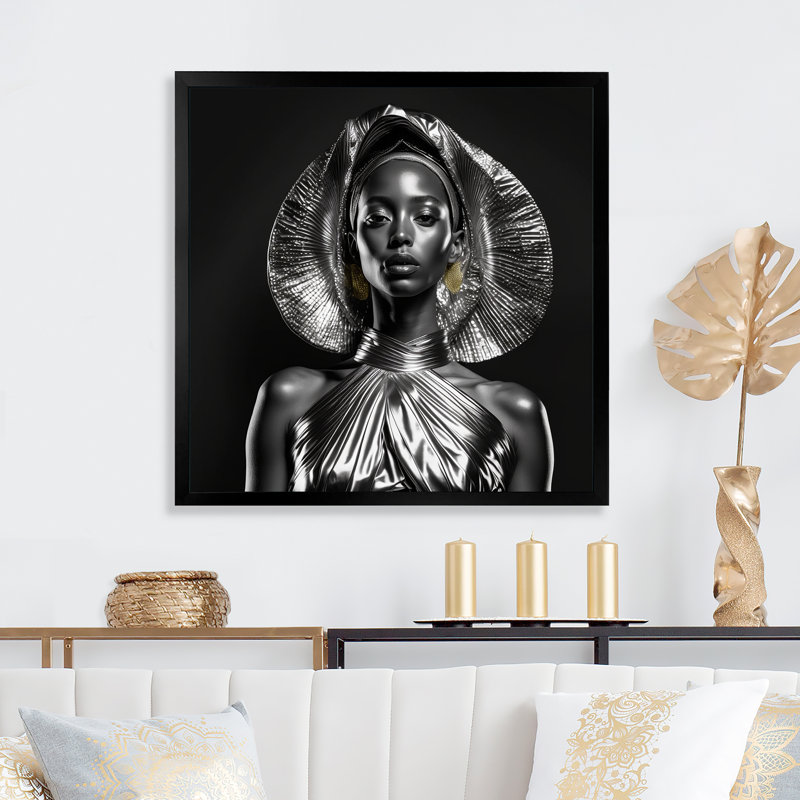 Exquise beauté en noir et or - reproduction sur toile, Impression noire sur toile encadrée, H 30 po x l 30 po x P 1 po