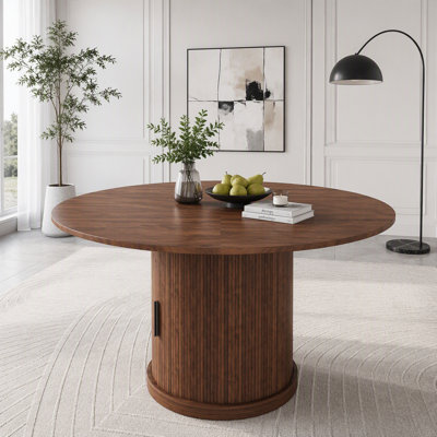 59-Inch Extendable Oval Dining Table with 2-Tier Storage and Pedestal Base