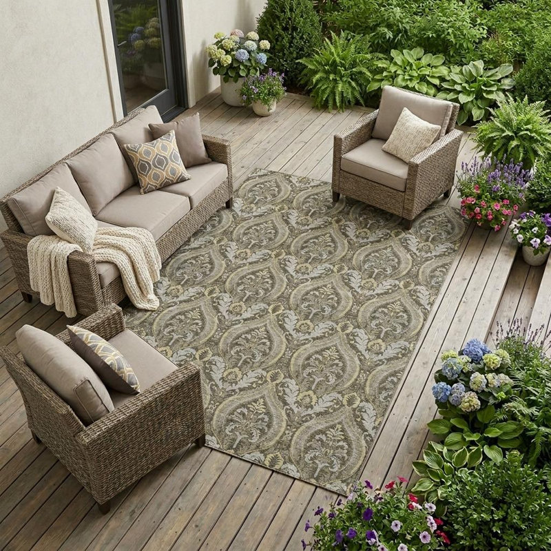 Tapis intérieur antidérapant lavable antidérapant 10 pi x 14 pi taupe et beige