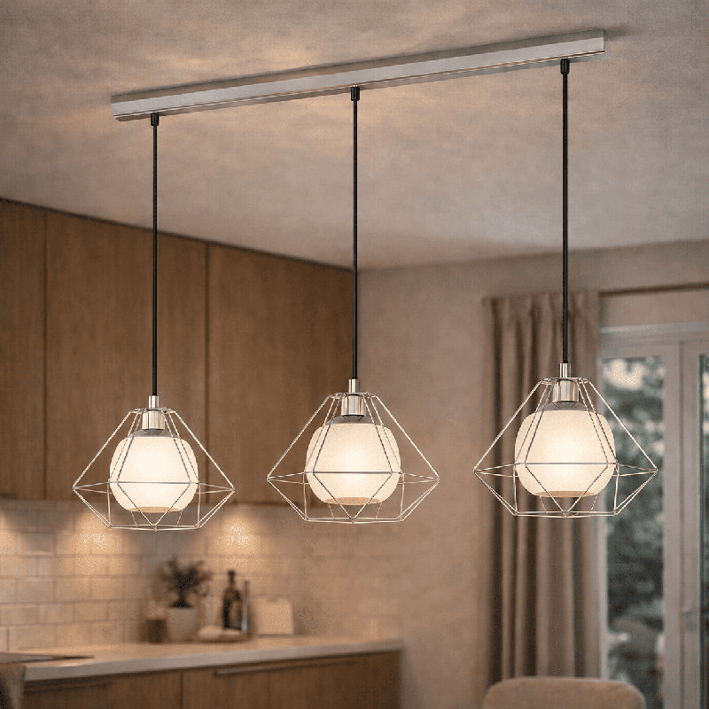 3 - Light Polished Chrome Caged Pendant, Polished Chrome