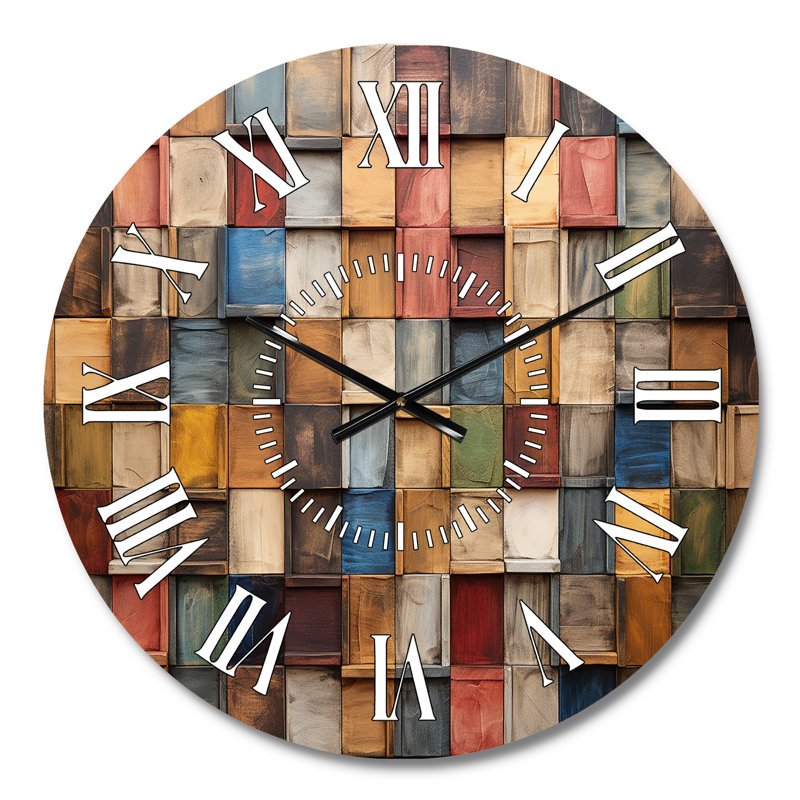 Horloge murale en mosaïque de couleurs terreuses colorées III - Boho, Médium
