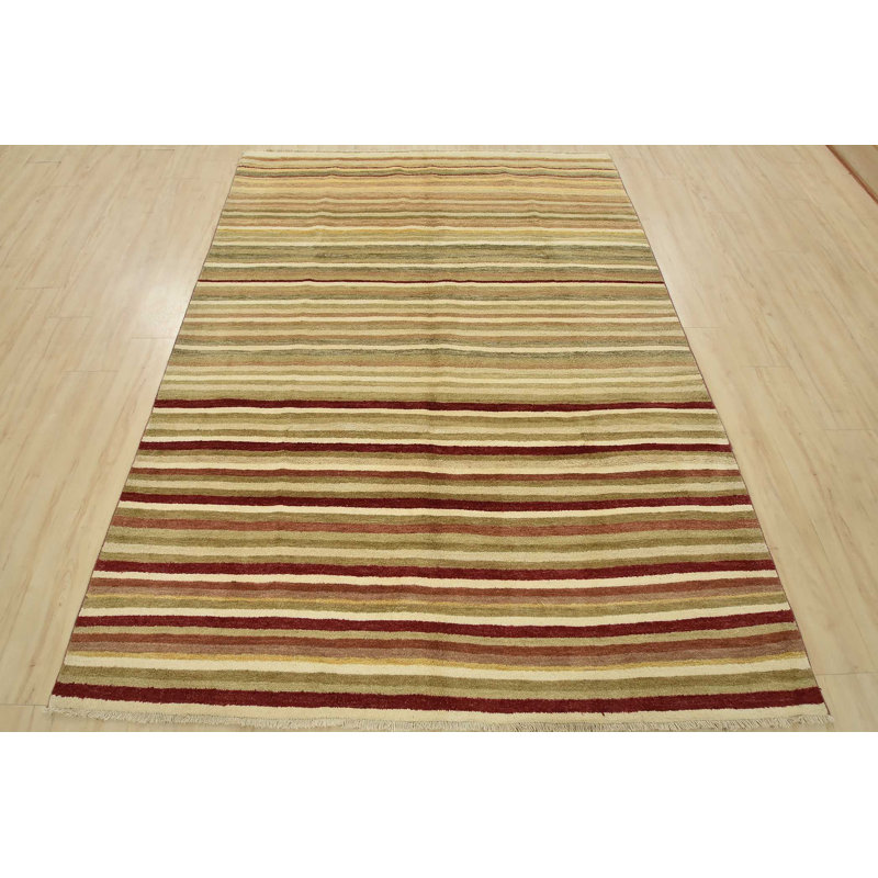 Tapis oriental rayé multicolore en laine noué à la main 6 pi 2 po x 8 pi 4 po Gabbeh