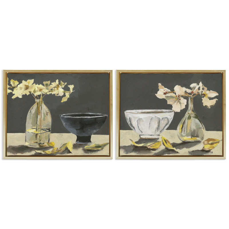 Ensemble de 2 toiles flottantes Elegy in Neutral Still Life, design par Melissa Wang, H 17 po x l 21 po