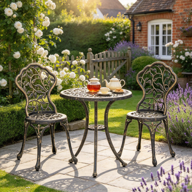 3 Pcs Aluminium Bistro Set Garden Furniture Dining Table Chairs Outdoor Seat Patio Seater Brown