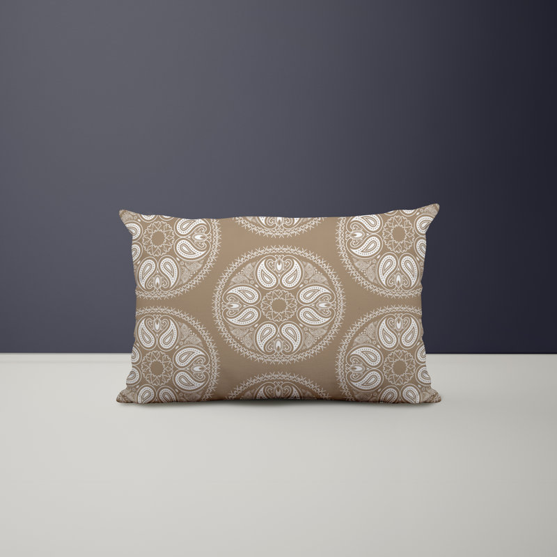 Paisley Outdoor Reversible Throw Pillow, Beige