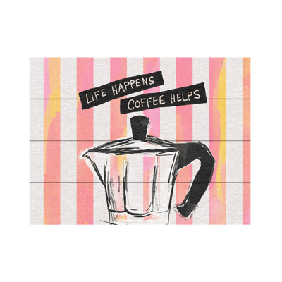 Baroo Bloom Mocca Coffee On Stripes - Hug In A Cup Wood Slat Art