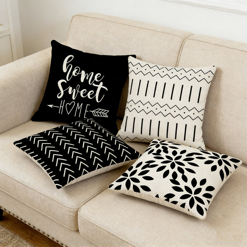 Ensemble de 4 housses d'oreiller, housse de coussin moderne pour canapé, taie d'oreiller décorative en lin pour voiture de canapé, taie décorative monogramme, décoration intérieure