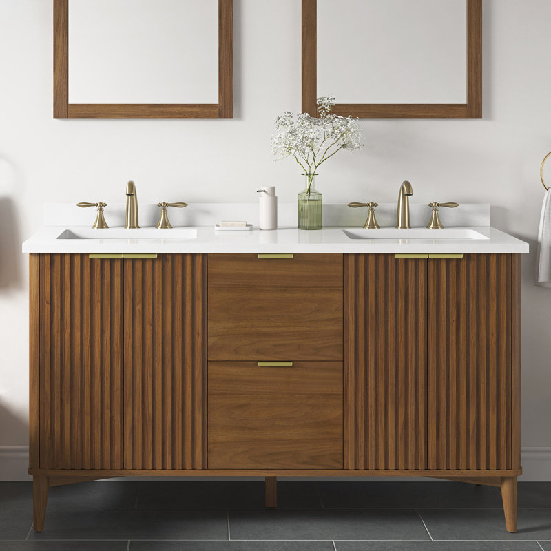 Meuble-lavabo autoportant 60 po Leileen, Brun, Or brossé