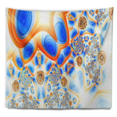 Tapisserie abstraite à motif exotique jaune-bleu