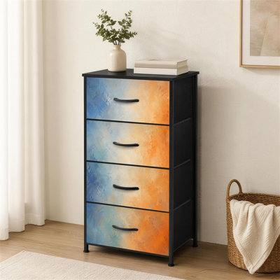 Commode à 4 tiroirs pour chambre à coucher Abstrait plage, mer, été, vague grunge, sable, pastel, crayon, dessin, petite grande commode pour vêtements