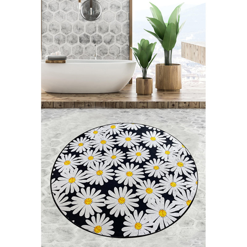 Tapis de bain antibactérien antidérapant, 55,1 pouces de diamètre, 100% polyester, 24,7 oz / m² | Hauteur des poils: 0,4 po | Lavable à la machine, durable et facile à nettoyer | Parfait pour la sécurité et le confort de la salle de bain