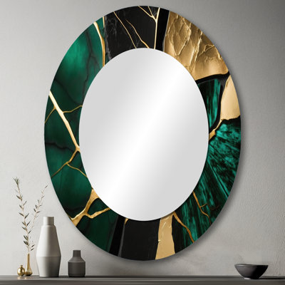 Abstrait Geode Gold I - Miroir décoratif ovale abstrait sur métal