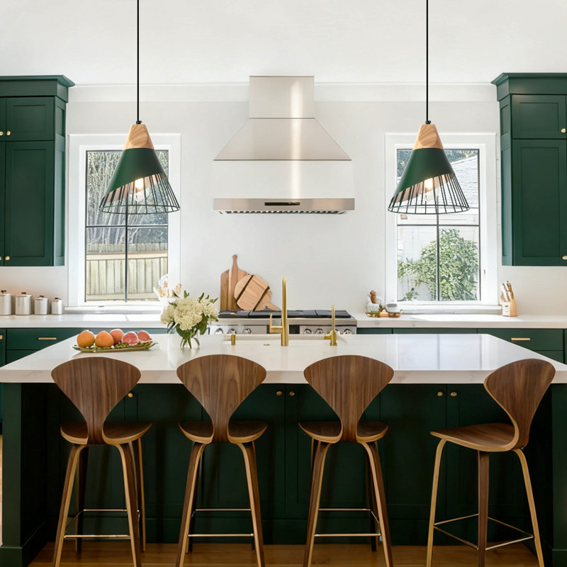 2-Light 9.4“ Farmhouse Pendant Light for Living Room, Bar, Bedroom, Office, Green