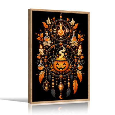 Art mural sur toile Halloween avec capteur de rêves avec potions et chaudron citrouille