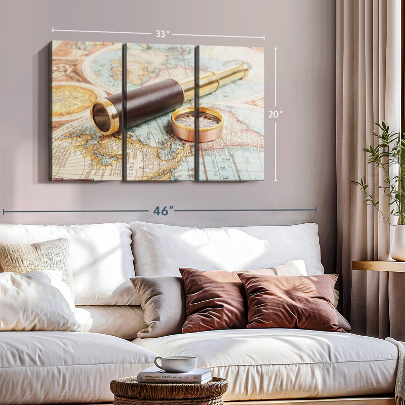 "Espion et boussole" sur toile, H 20 po x l 33 po x P 1,25 po