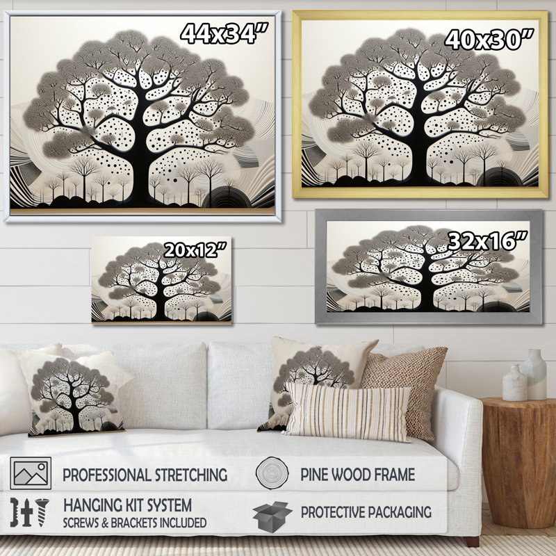 Arbre africain, minimalisme IV, sur toile, H 30 po x l 40 po x P 1,5 po, Cadre photo noir simple