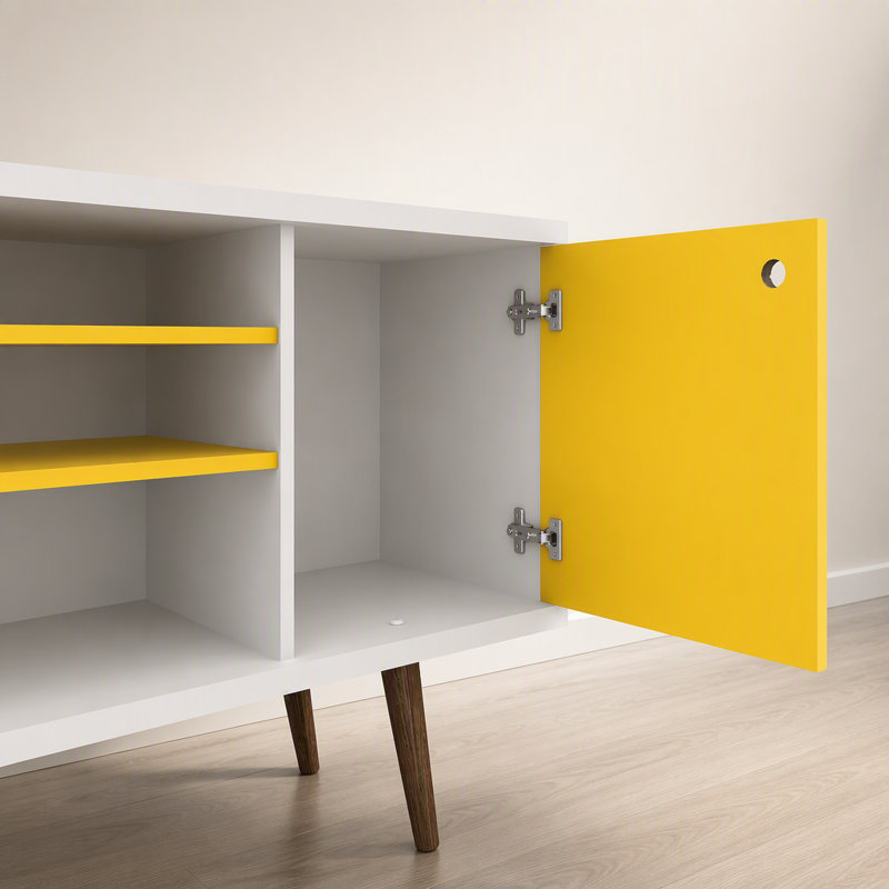 Meuble télé blanc et jaune