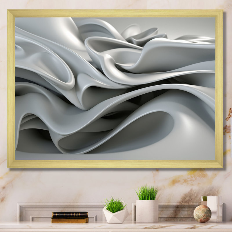 «Gray Infinite Ripples - Abstract Modern Waves», reproduction sur toile encadrée, Cadre photo unique, H 16 po x l 32 po, Doré