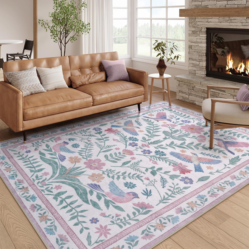 Tapis à motif floral antidérapant Boho, Rectangulaire 8 pi x 10 pi