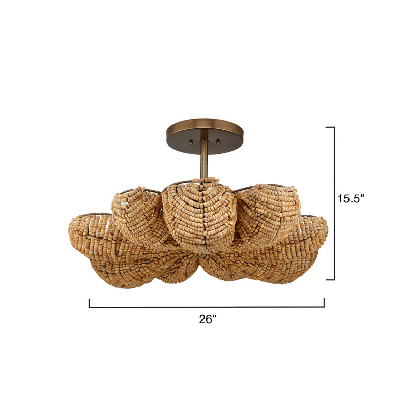 Anguilla Semi-Flush Mount in Blue Wood Beads, Natural