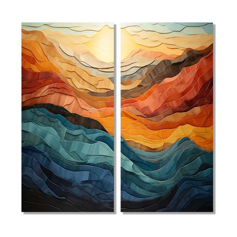 Corail bleu sarcelle audacieux paysage de montagnes - impressions sur toile traditionnelles, 40" H x 40" W, Toile tendue