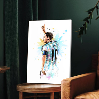 1PC Wall Arts Posters Framed, Lionel Messi Argentina National Team Jersey Watercolor Art Print Decorative Wall Painting Football Star Poster for Living Room Bedroom Sports Fan Gift Home Decor Artwork