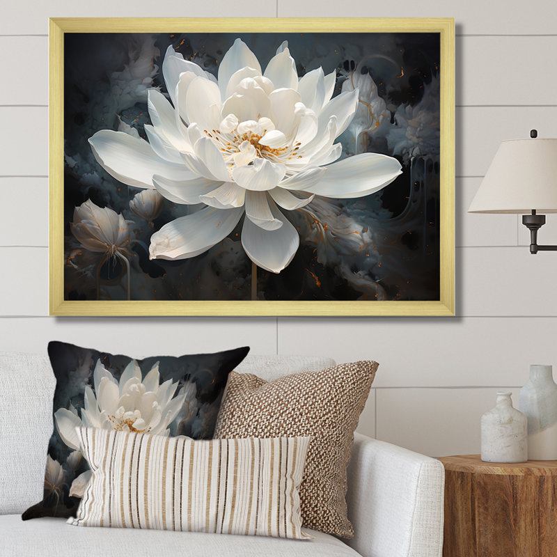 Serenity Blossum Lotus - art mural Lotus, H 30 po x l 40 po, Cadre photo unique, Doré