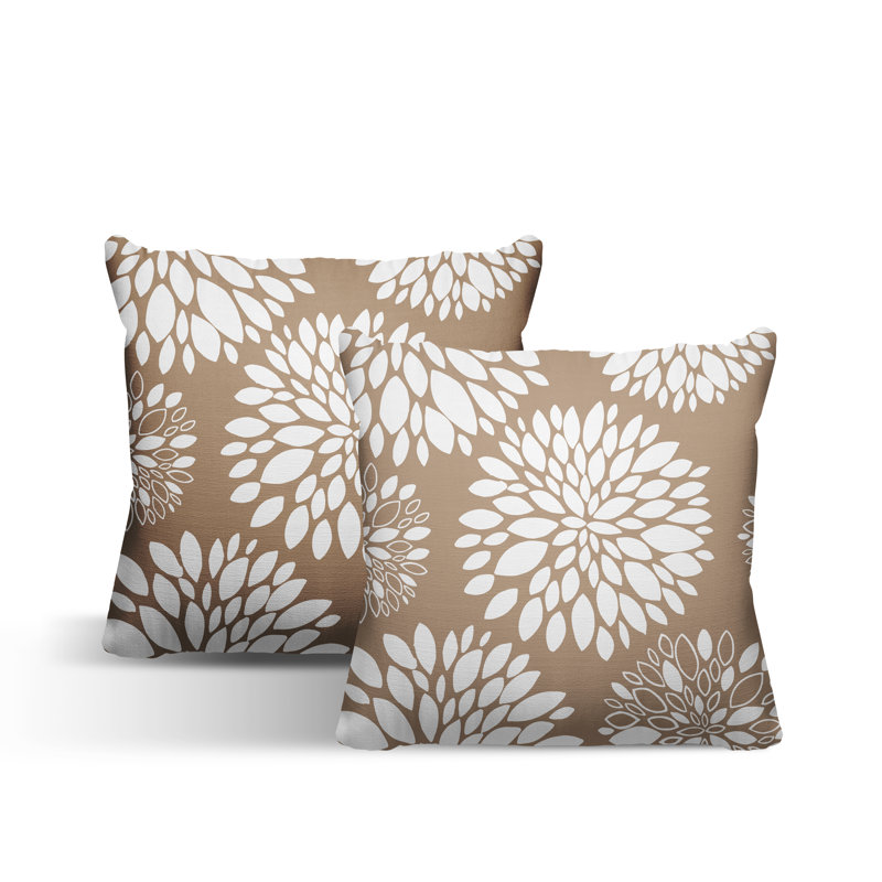 Floral Outdoor Reversible Throw Pillow, Beige, 15W" x 15H"