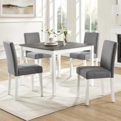 5-Piece Dining Table Set With 4 Chairs, Dining Table Set For 4 With Chairs, Wooden Dining Table Set For Kitchen, Dining Room, Grey & White Two Tone