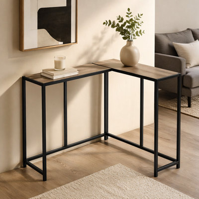 Table d'appoint, console, vestibule, étroit, d'angle, salon, chambre à coucher, stratifié brun, métal noir, contemporain, moderne