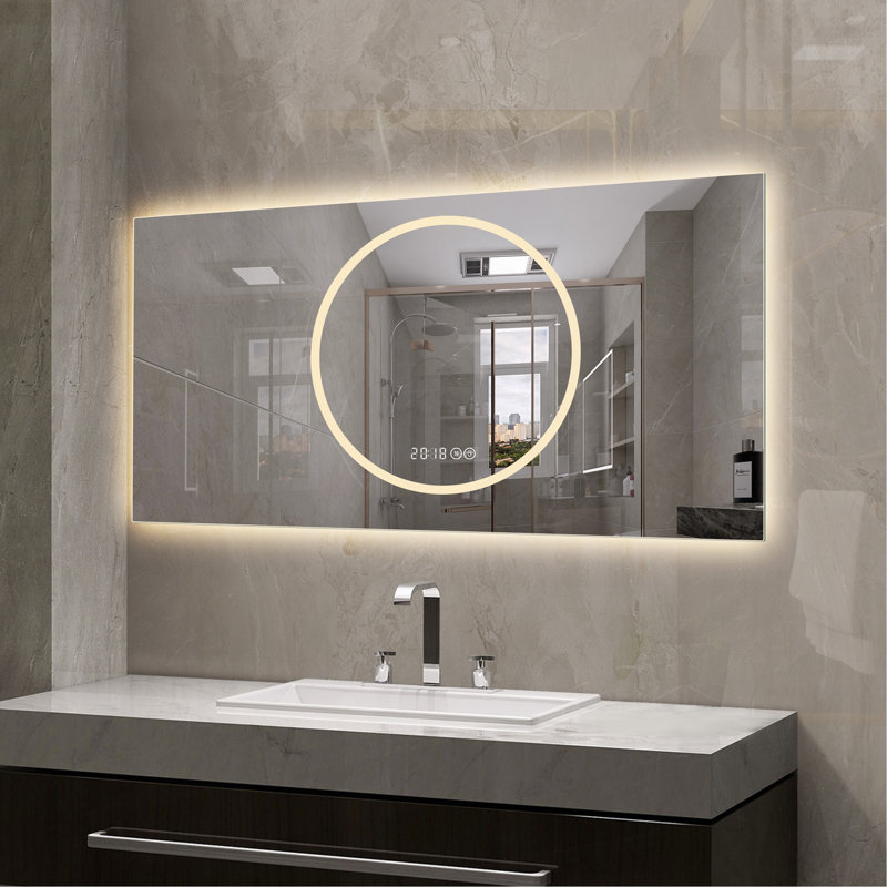 Miroir de salle de bain 48 * 24 pouces avec lumières à DEL, miroirs de salle de bain anti-buée pour montage mural, 3 couleurs et 6 niveaux d'intensité variable, horizontal