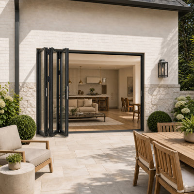 96 in. x 80 in. Black Right to Left Out-Swing Thermal Break Aluminum Folding Patio Door with Locks (3-folding)